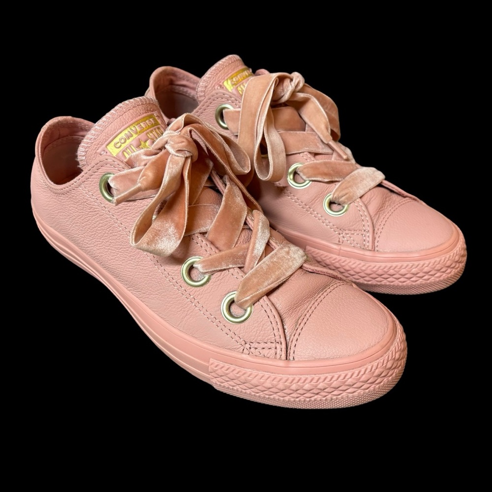 CONVERSE ALL STAR LowTop Antique Rose Leather Velvet Wide Lace Sneaker Gold Trim